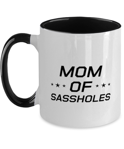 Image of Funny Mom Two Tone Mug, Mom Of Sassholes, Sarcasm Birthday Gift For Mother From Son Daughter, Mommy Christmas Gift