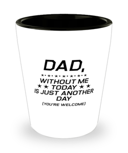 Funny Dad Shot Glass, Dad, Without Me Today is Just Another Day, Sarcasm Birthday Gift For Father From Son Daughter, Daddy Christmas Gift