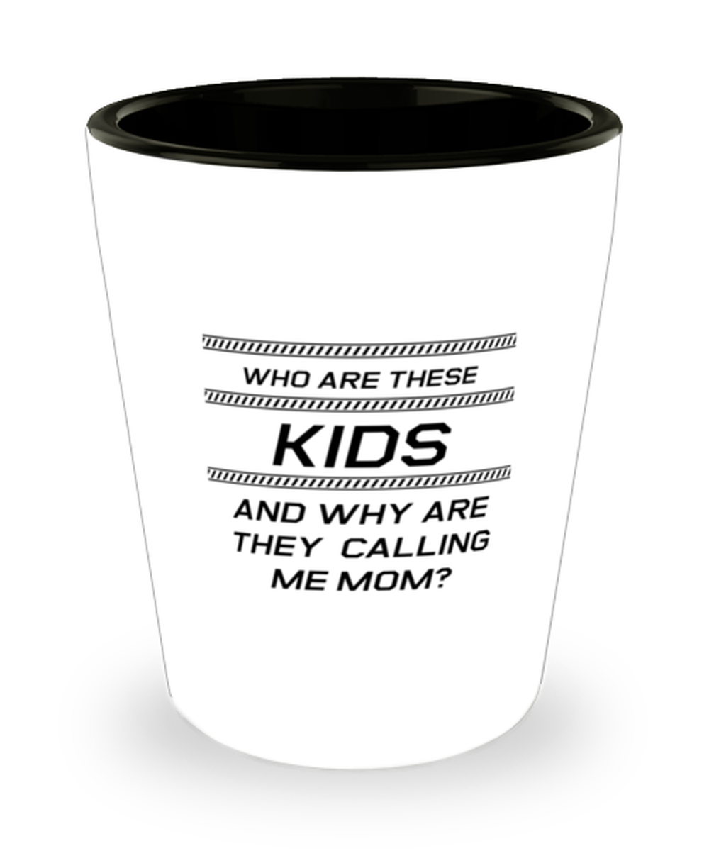 Funny Mom Shot Glass, Who Are These Kids And Why Are They Calling Me Mom?, Sarcasm Birthday Gift For Mother From Son Daughter, Mommy Christmas Gift