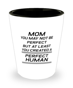 Funny Mom Shot Glass, Mom You May Not Be Perfect But At Least You Created, Sarcasm Birthday Gift For Mother From Son Daughter, Mommy Christmas Gift