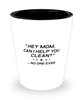 Funny Mom Shot Glass, "Hey Mom, Can I Help You Clean?" No One Ever, Sarcasm Birthday Gift For Mother From Son Daughter, Mommy Christmas Gift