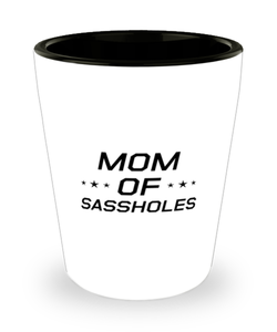 Funny Mom Shot Glass, Mom Of Sassholes, Sarcasm Birthday Gift For Mother From Son Daughter, Mommy Christmas Gift