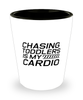 Funny Mom Shot Glass, Chasing Toddlers Is My Cardio, Sarcasm Birthday Gift For Mother From Son Daughter, Mommy Christmas Gift