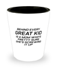 Funny Mom Shot Glass, Behind Every Great Kid Is A Mom Who's Pretty Sure, Sarcasm Birthday Gift For Mother From Son Daughter, Mommy Christmas Gift