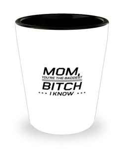 Funny Mom Shot Glass, Mom, You're The Baddest Bitch I Know, Sarcasm Birthday Gift For Mother From Son Daughter, Mommy Christmas Gift
